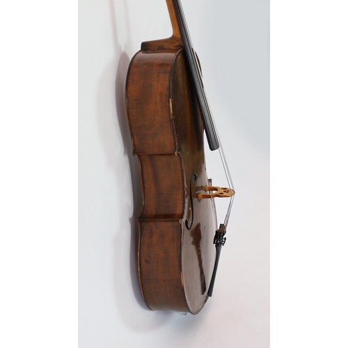 506 - A 19th century Saxon cello, the back, sides and neck with slight curl, inlaid purfling, chestnut bro... 