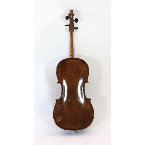 506 - A 19th century Saxon cello, the back, sides and neck with slight curl, inlaid purfling, chestnut bro... 