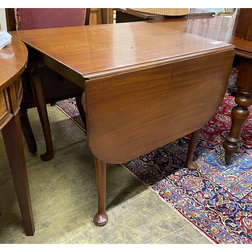 56 - A 1920's mahogany drop flap dining table, width 83cm, depth 69cm, height 75cm