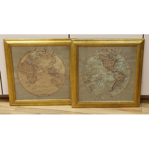 604 - Master McMitlan 1850, pair of engraved maps of the Eastern and Western Hemisphere, published by Cruc... 