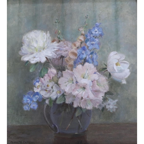 605 - Nora Helen Cullen (20th C.), two oils on canvas, Still lifes of flowers in vases, signed, 35 x 30cm ... 