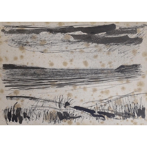 608 - Jean Pierre Renoir (1894-1979), ink and wash on paper, North African coastal landscape, signed and i... 