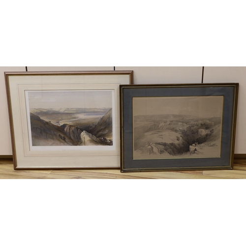 609 - David Roberts (1796-1864), hand coloured lithograph, 'Descent into the Valley of the Jordan', 1839, ... 