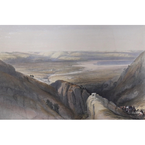 609 - David Roberts (1796-1864), hand coloured lithograph, 'Descent into the Valley of the Jordan', 1839, ... 