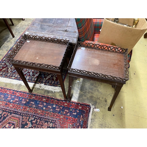 61 - A pair of George III style rectangular mahogany fret cut occasional tables, width 54cm, depth 39cm, ... 