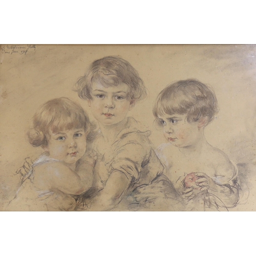 610 - Rosina Mantovani Gutti (Italian, 1851-1943), conte crayon, Portrait of three children, signed and da... 