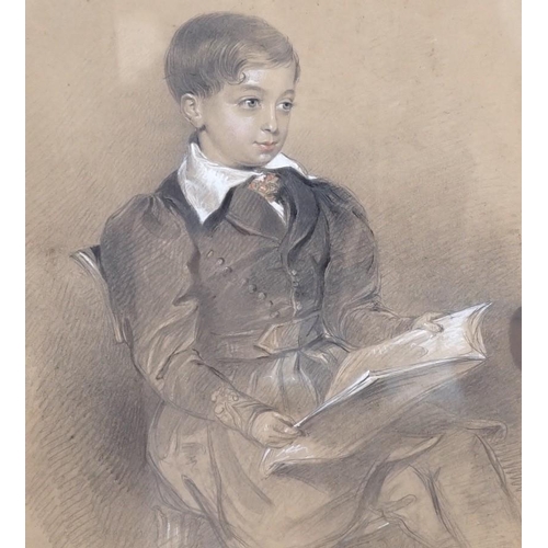 611 - Victorian School, pencil and chalk, Portrait of a seated boy, 39 x 29cm