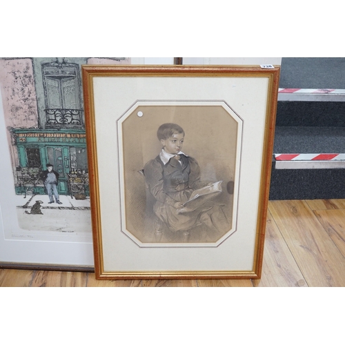 611 - Victorian School, pencil and chalk, Portrait of a seated boy, 39 x 29cm