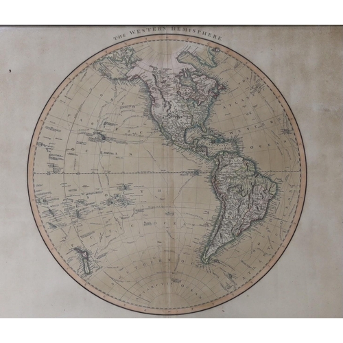 614 - J. Cary, coloured engraving, Map of the Western Hemisphere 1799, 49 x 61.5cm