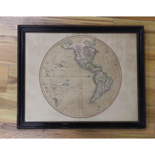 614 - J. Cary, coloured engraving, Map of the Western Hemisphere 1799, 49 x 61.5cm