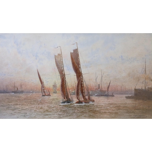 618 - Frederick Edward Joseph Goff (1855-1931), watercolour, 'On the Lower Thames', signed, 25 x 45cm... 