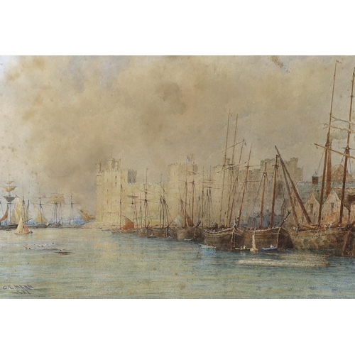 619 - Charles Edward Hern (1848-1894), watercolour, 'Caernarvon Castle', signed and dated 1887, 23 x 33cm... 