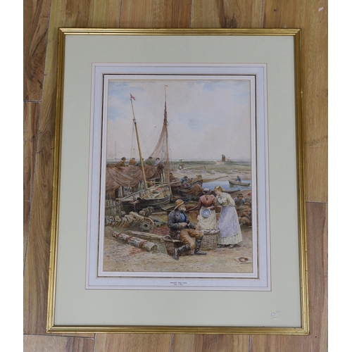 620 - Ebenezer Wake Cooke (1843-1926), watercolour, Selling the day's catch', signed and dated 1884, Agnew... 