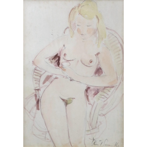 622 - Stuart Scott Somerville (1908-1983), watercolour, Seated female nude, signed, 21 x 14cm