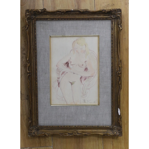 622 - Stuart Scott Somerville (1908-1983), watercolour, Seated female nude, signed, 21 x 14cm