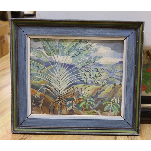 623 - Edward Foster, oil on board, Tropical landscape with banana plant, signed and dated 1980, 24 x 29cm... 