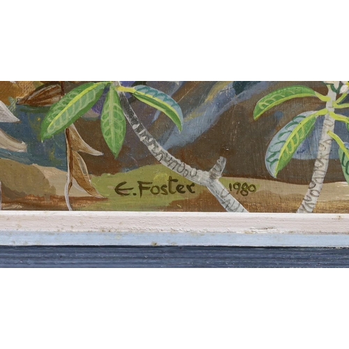 623 - Edward Foster, oil on board, Tropical landscape with banana plant, signed and dated 1980, 24 x 29cm... 