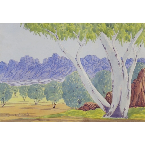 624 - Basil Rantji (Australian), aboriginal landscape watercolour in glazed frame 25x36cm Provenance: purc... 