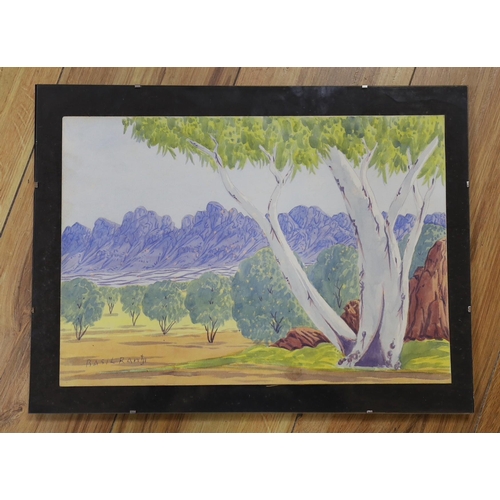 624 - Basil Rantji (Australian), aboriginal landscape watercolour in glazed frame 25x36cm Provenance: purc... 