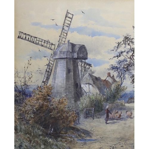 629 - Walter Warwick Reynolds (fl.1859-1885), watercolour, 'Ridgeway Windmill, Enfield, signed and dated ... 