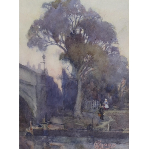 631 - William Archibald Gunn (1877-1966), watercolour, Figures beside a canal, signed, 24 x 18cm