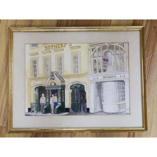 635 - Gale Pitt (20th C.), watercolour, 'Sotheby's, Bond Street', signed and dated '82, 29 x 41cm