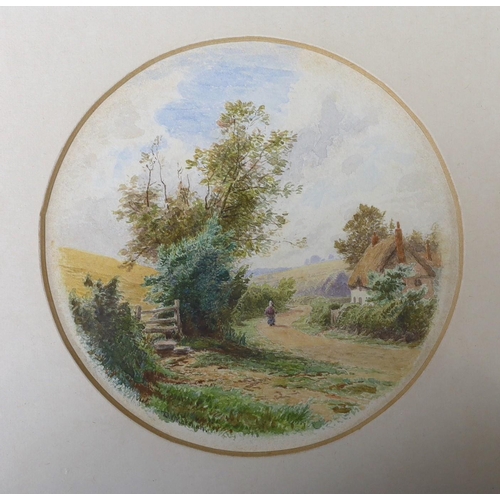 638 - Roberto Angelo Kittermaster Marshall (1849-1923), watercolour, Rural scene, signed, tondo, 13cm... 