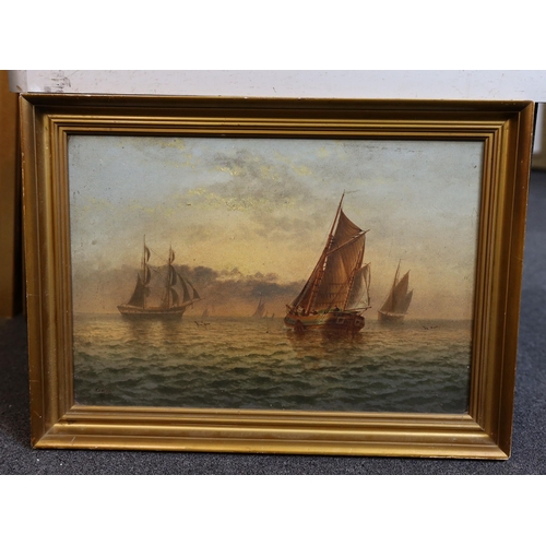 646 - Thomas Lucop (British, 1834-1911) Shipping on a calm seaoil on boardsigned and dated '9029 x 43cm... 