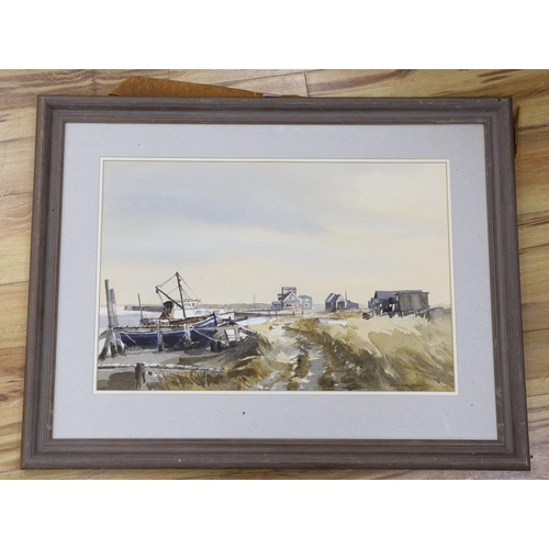 652 - Jeff Harpham (b.1943), watercolour, Suffolk coastal landscape, signed, 40 x 61cm