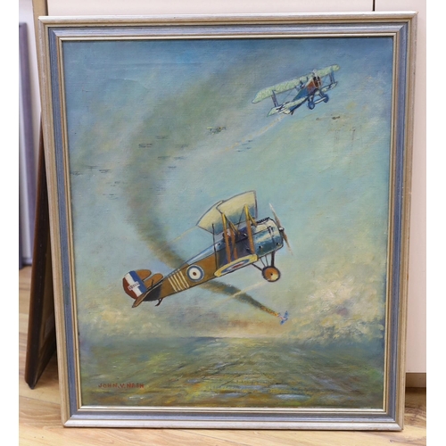 658 - John V. Nash (20th C.), oil on canvas, 'Major W.G. Barker flying a Sopwith Snipe, 1918', signed, 60 ... 