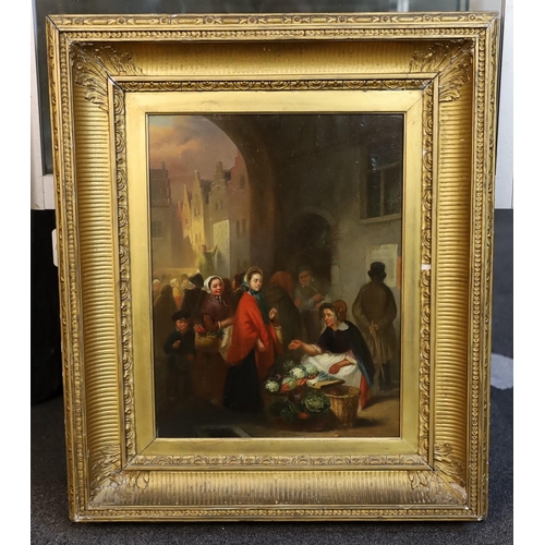 667 - Ferdinand de Braekeleer (Belgian, 1828-1857) Flemish market sceneoil on panelsigned39 x 30.5cm... 