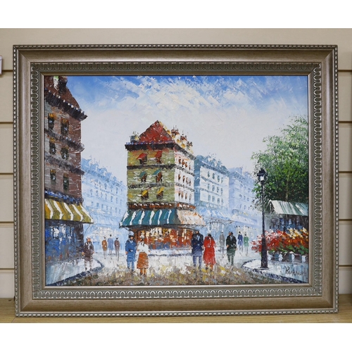 668 - Burnett, oil on canvas, Paris street scene, signed, 40 x 50cm