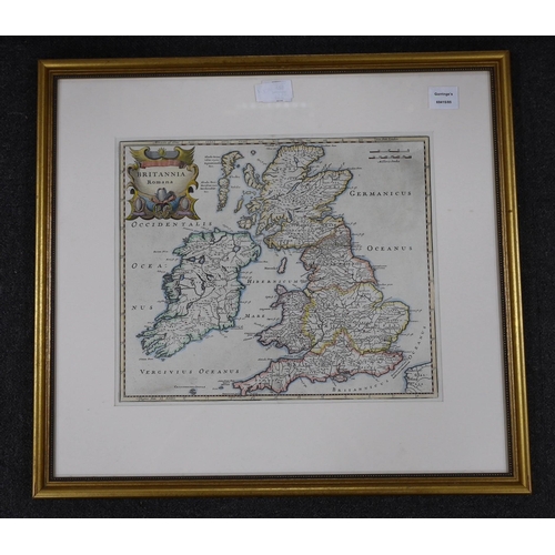 690 - Robert Morden, coloured engraving, Map of Britannia Romana, 36 x 43cm