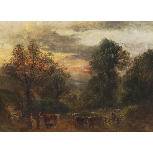 701 - Follower of John Linnell (British, 1792-1882) 'Returning Home'oil on canvasbears signature and date ... 