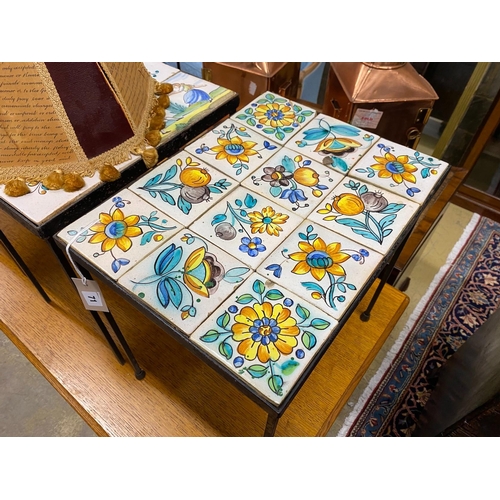 71 - A set of four mid century rectangular tile top occasional tables, largest length 45cm, depth 34cm, h... 