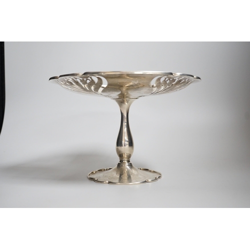 801 - An Edwardian Art Nouveau silver tazza, Sibray, Hall & Co Ltd, London, 1901, height 15cm, 17.5oz.... 