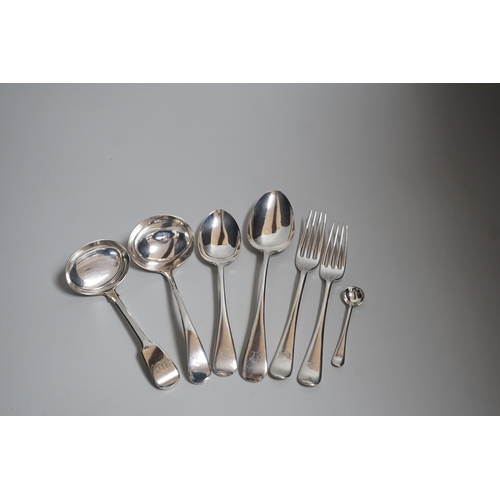 804 - A part canteen of late Victorian silver Hanoverian pattern flatware, comprising fifty four items, Jo... 