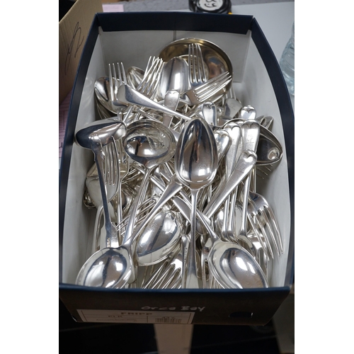 804 - A part canteen of late Victorian silver Hanoverian pattern flatware, comprising fifty four items, Jo... 