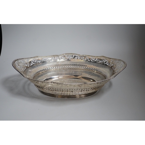 807 - A early 20th century Dutch pierced white metal cake basket, 33.7cm, 16.5oz.