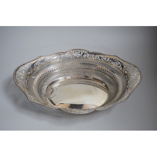 807 - A early 20th century Dutch pierced white metal cake basket, 33.7cm, 16.5oz.