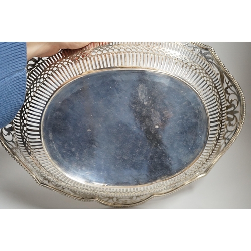 807 - A early 20th century Dutch pierced white metal cake basket, 33.7cm, 16.5oz.