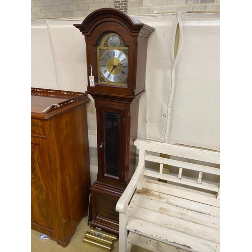 1005 - A reproduction mahogany eight day longcase clock, height 179cm