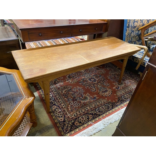 1021 - A mid century Trioh type Copenhagen metamorphic teak coffee / dining table, width 150cm, depth 54c... 