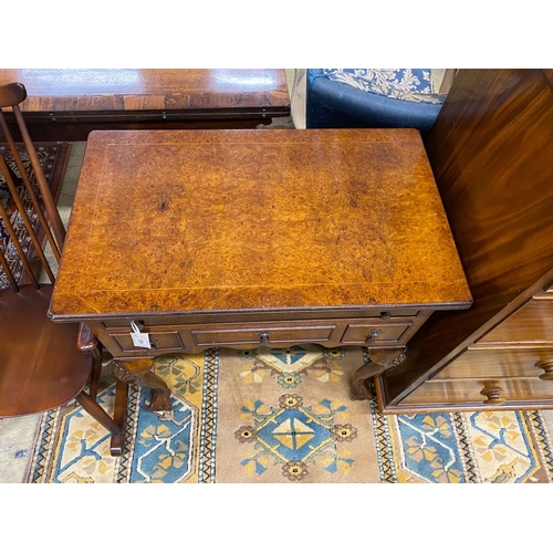 1034 - A reproduction George I style walnut and bird's eye maple lowboy, width 74cm, depth 45cm, height 79c... 