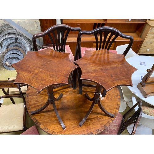 1049 - A pair of Regency style mahogany tripod wine tables with shaped circular tops, width 50cm, height 72... 