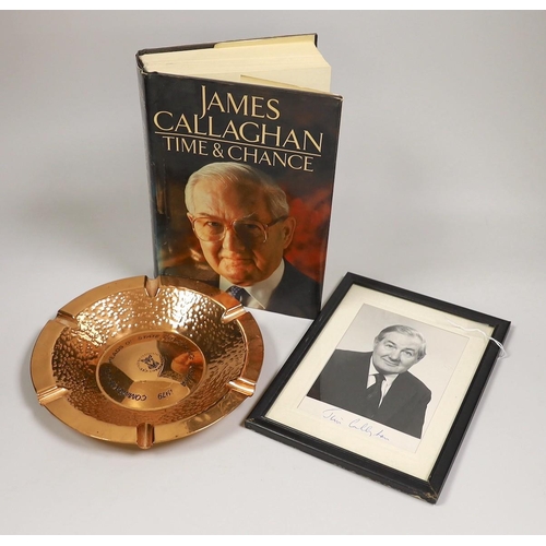 1515 - British Politics - Jim Callaghan - signed photo, signed New Year's Day menu and copper ashtray for Z... 