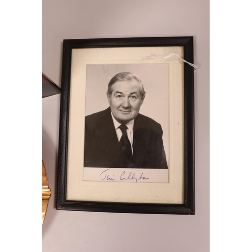 1515 - British Politics - Jim Callaghan - signed photo, signed New Year's Day menu and copper ashtray for Z... 