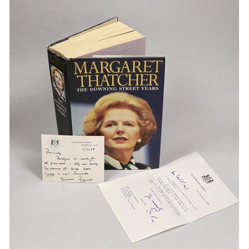 1516 - British Politics - Margaret Thatcher inscribed card to 'Judy', signed book and a letter from Ian Gow... 