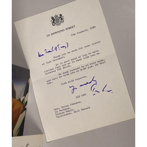 1516 - British Politics - Margaret Thatcher inscribed card to 'Judy', signed book and a letter from Ian Gow... 