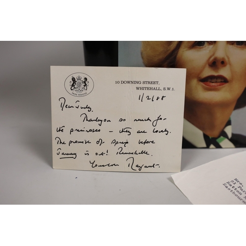 1516 - British Politics - Margaret Thatcher inscribed card to 'Judy', signed book and a letter from Ian Gow... 